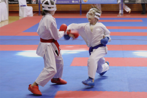 two students competing in karate