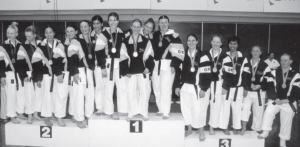 a vintage photo of karate students