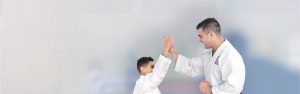 GKR Karate, Sensei, Karate Instructor and student, high five, hi five, fun