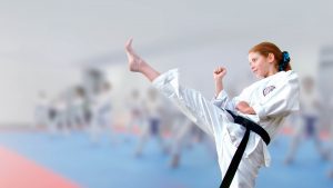 GKR Karate, girl kicking, high kick