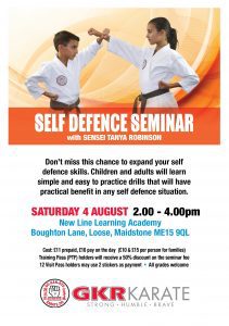 Flyer for Maidstone Self Defence Seminar on 04/08/18