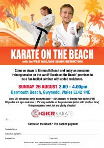 Flyer for Karate on the Beach Class in Barmouth Beach