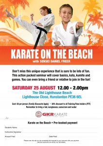 Flyer for Karate Beach Class in Hunstanton August 25th