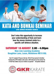 Flyer for Kata and Bunkai Seminar in Maidstone on 18th August 2018