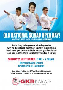 GKR Karate Queensland Squad Open Night Flyer