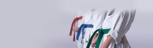Red, blue and green Karate belts