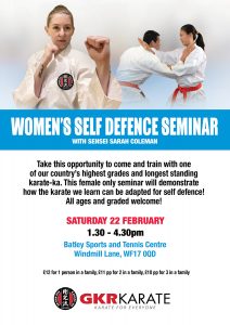 Women's Self Defence Seminar with Sensei Sarah Coleman