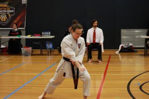 a karate student performing a move