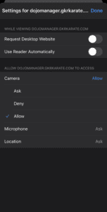 Click the Camera option and tap to allow access